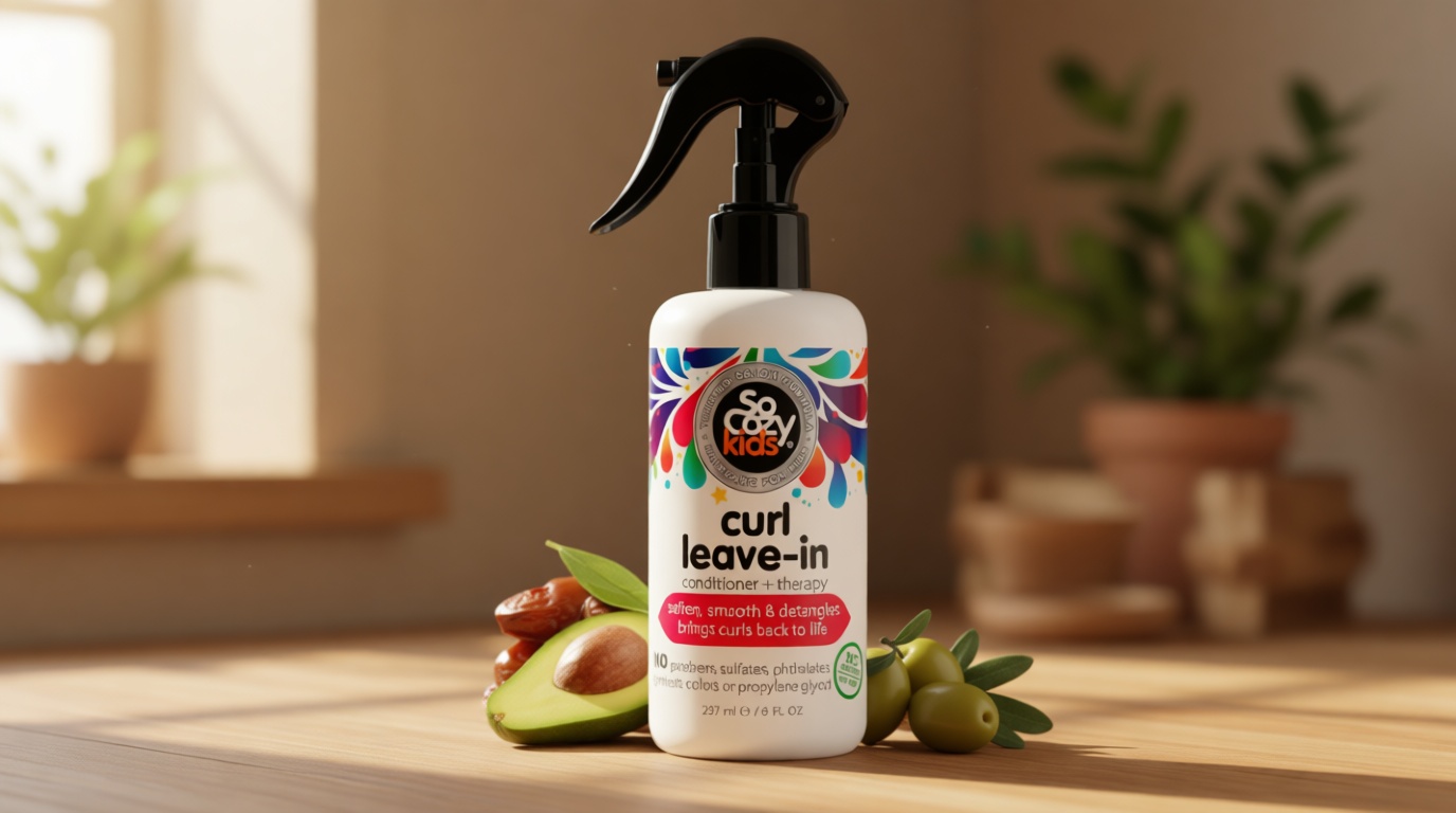So Cozy Leave In Conditioner Spray (8 Fl Oz) Paraben-Free Detangler for Kids' Curly Hair, Deep Conditioner & Tangle-Free Curls, Gentle & Nourishing with Keratin, Vitamin B5, Olive Oil & Jojoba Oil