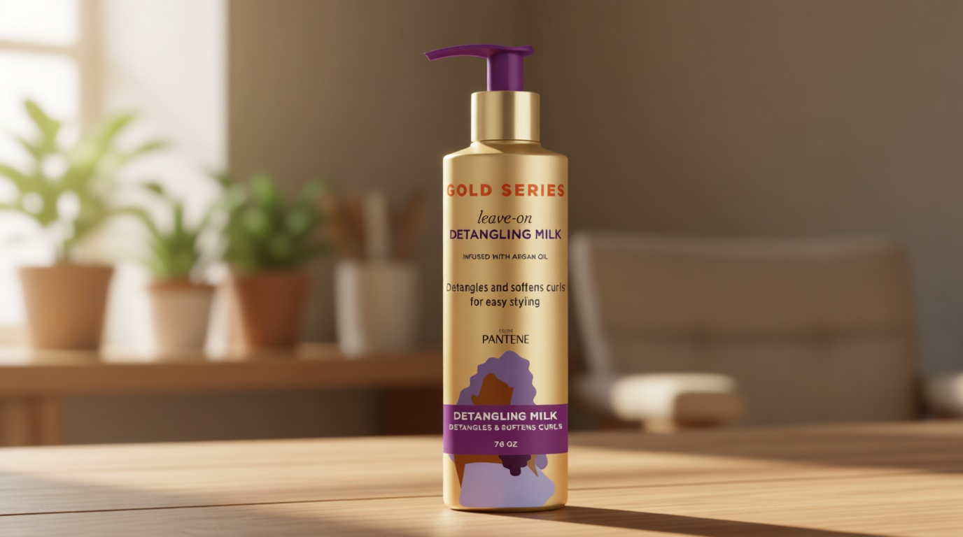 Pantene Gold Series Detangling Milk Hair Treatment for Curly Hair, Natural and Textured Hair, 7.6 Fl Oz Leave-On Hair Detangler Infused with Rich Argan Oil, Dye and Sulfate Free Formula