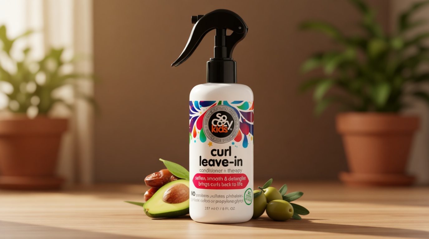 So Cozy Leave In Conditioner Spray (8 Fl Oz) Paraben-Free Detangler for Kids' Curly Hair, Deep Conditioner & Tangle-Free Curls, Gentle & Nourishing with Keratin, Vitamin B5, Olive Oil & Jojoba Oil