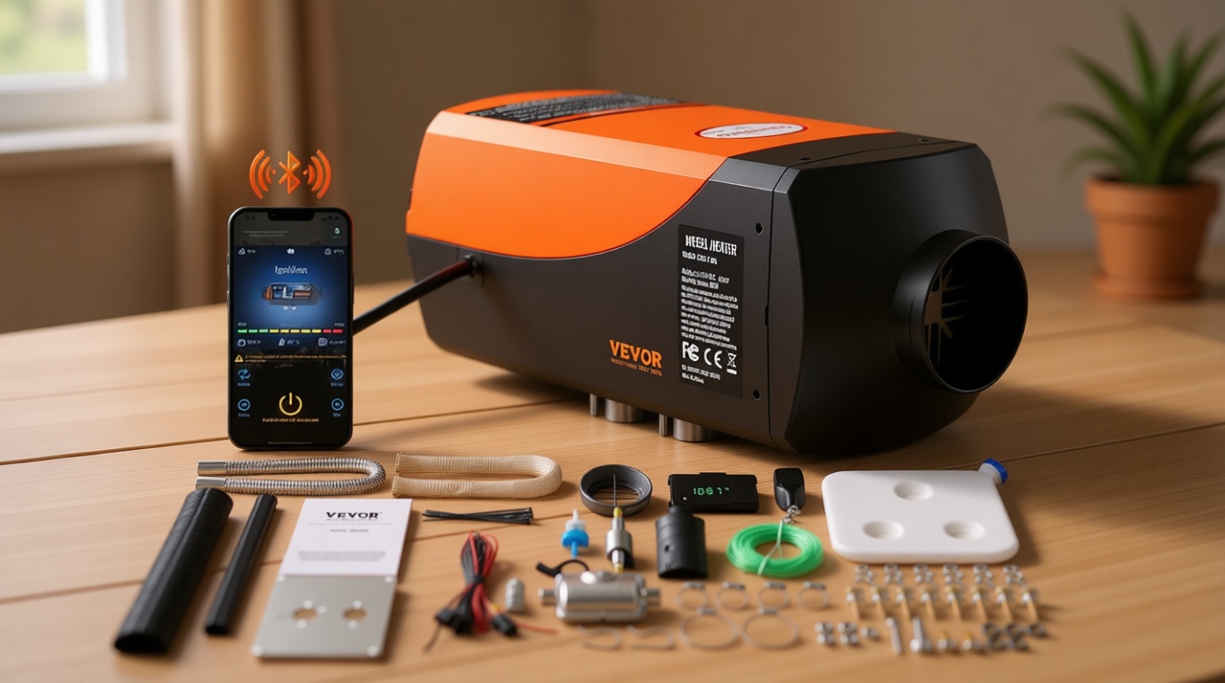 VEVOR 8KW Diesel Heater, Parking Heater with Automatic Altitude Adjustment, Max 18045 ft, Bluetooth App Control Diesel Air Heater, Remote Control and LCD, for Car SUV Trailer Camper Van Boat Garage