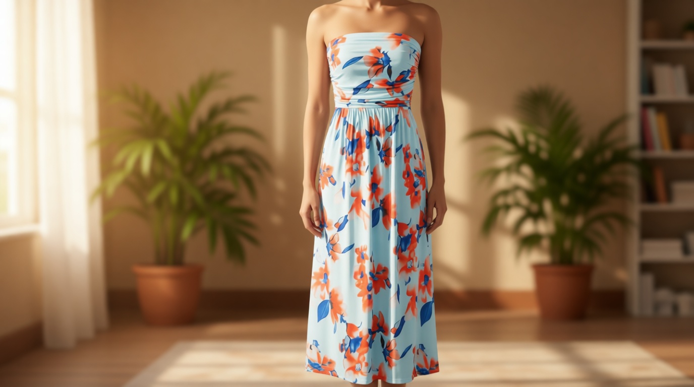 GRACE KARIN Women Strapless Dress Casual Loose Ruched Long Maxi Dress with Pockets