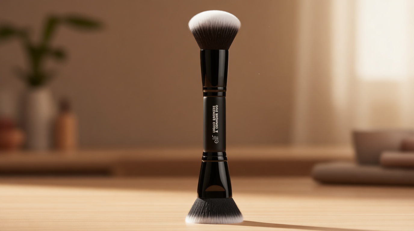 e.l.f. Liquid Bronzer & Contour Duo Brush, Silky Highly Pigmented Formula with Dual-ended Makeup Brush, Synthetic Bristles, 100% Vegan and Cruelty-Free