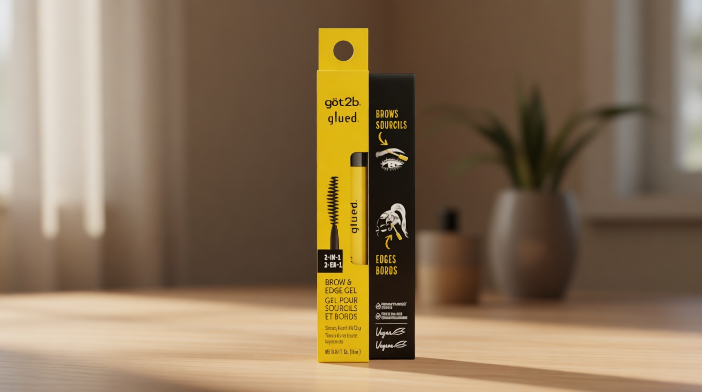 got2b Glued 2-in-1 Brow Gel & Edge Control, 0.54 Fl Oz, Strong Hold Styling Eyebrow Gel and Hair Mascara for Flyaways and Frizz with Castor Oil, Sweat-Resistant with Quick Dry, Clear Finish