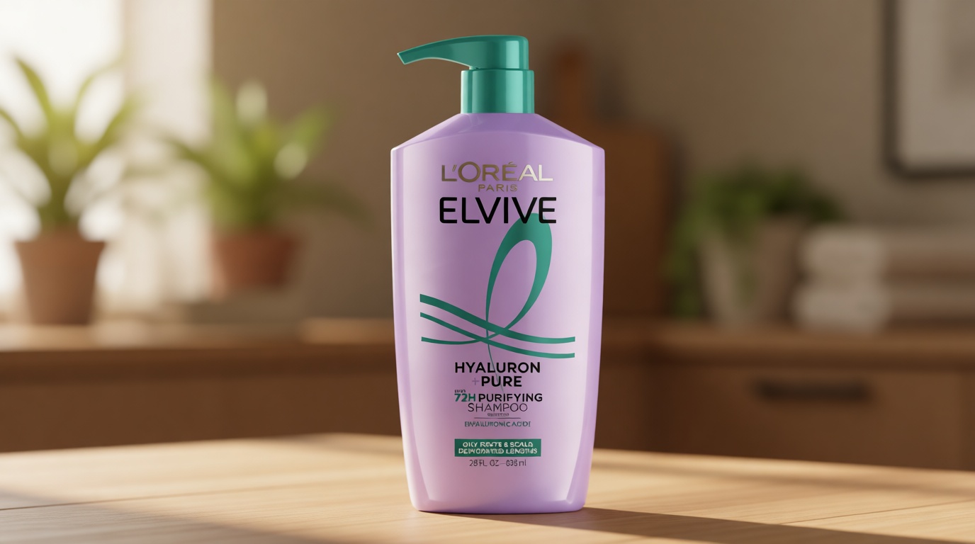 L'Oreal Paris Elvive Hyaluron + Pure 72H Purifying Shampoo for Oily Hair, Clarifying Shampoo with Salicylic Acid and Hyaluronic Acid, 28 Fl Oz