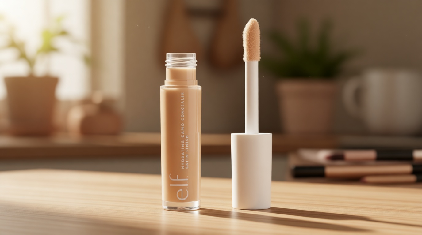e.l.f. Hydrating Camo Concealer, Covers Blemishes & Under-Eye Circles, Full-Coverage & Delivers A Satin Finish, Vegan & Cruelty-Free, Light Ivory