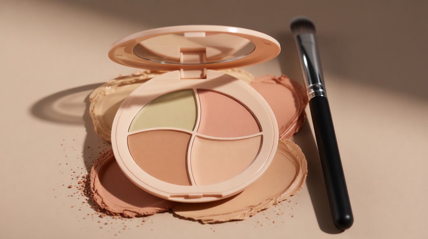 evpct Pot Concealer Full Coverage kit with Brush for Older Women, 4 Nude Shades Under Eye Color Corrector Concealer Palette for Dark Circles Mature Skin Makeup, Waterproof Foundation Color Corrector