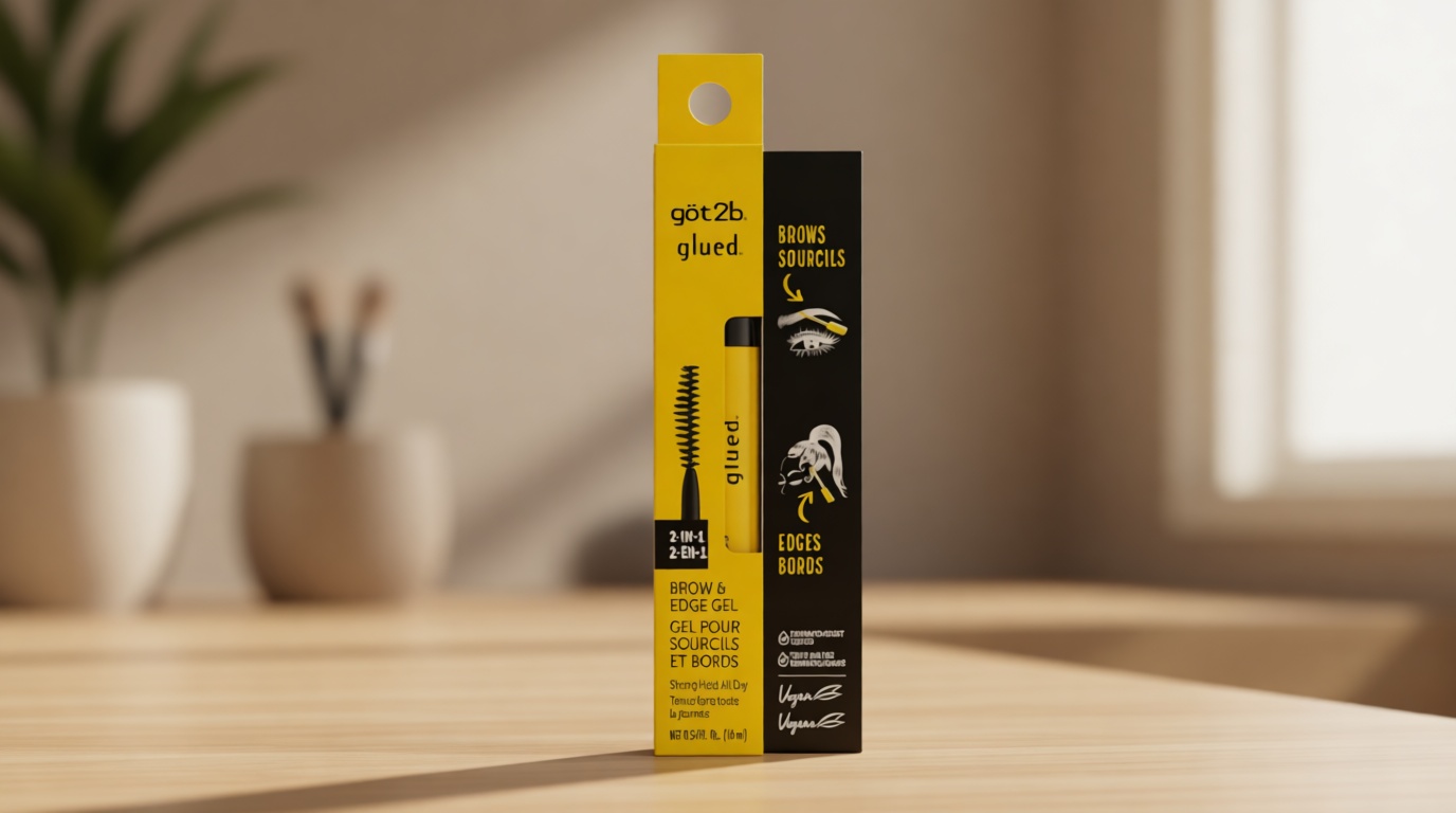 got2b Glued 2-in-1 Brow Gel & Edge Control, 0.54 Fl Oz, Strong Hold Styling Eyebrow Gel and Hair Mascara for Flyaways and Frizz with Castor Oil, Sweat-Resistant with Quick Dry, Clear Finish