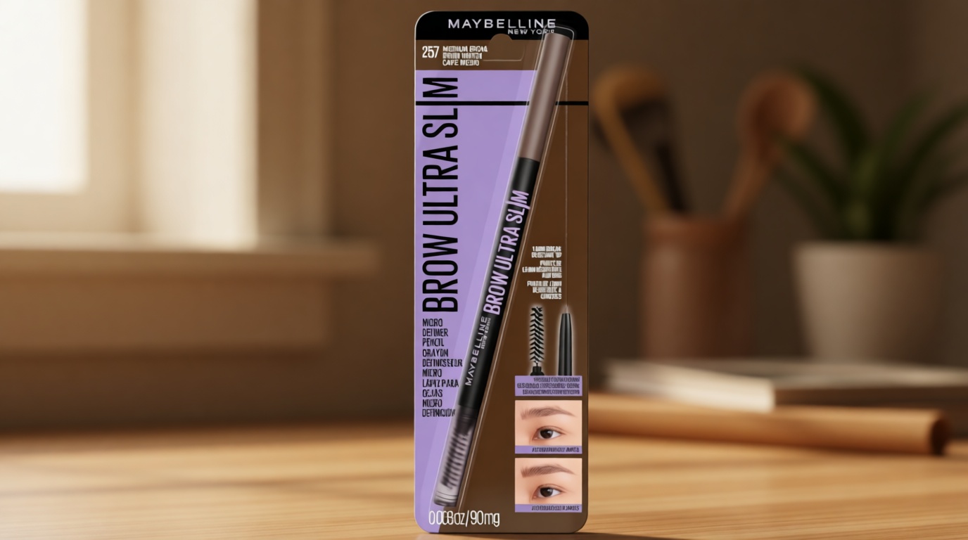 Maybelline Express Brow Ultra Slim Eyebrow Makeup, Brow Pencil with Precision Tip and Spoolie for Defined Eyebrows, Medium Brown, 1 Count (Packaging May Vary)