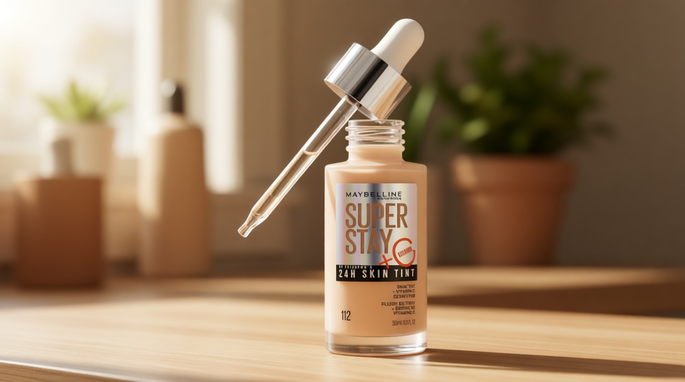 Maybelline Super Stay Up to 24HR Skin Tint, Radiant Light-to-Medium Coverage Foundation, Makeup Infused With Vitamin C, 112, 1 Count