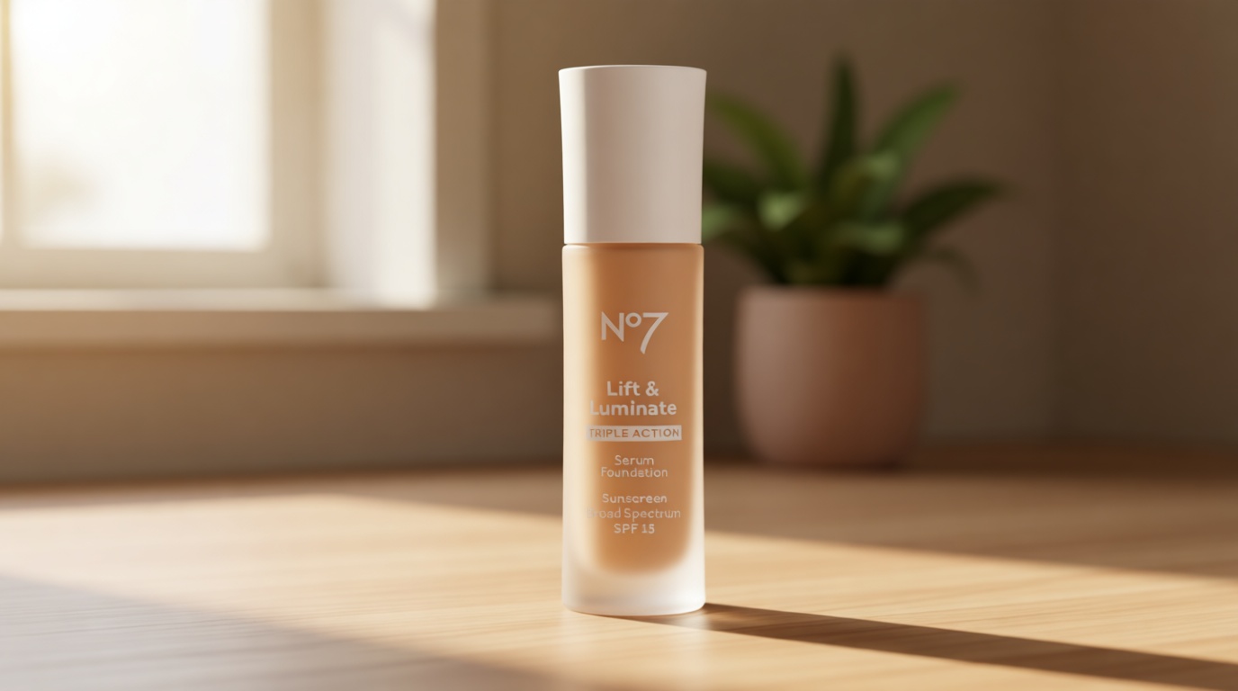 No7 Lift & Luminate Triple Action Serum Foundation - Liquid Makeup with SPF 15 for a Dewy, Glowy Base - Radiant Formula for Mature Skin - Cool Ivory (1 Fl Oz)