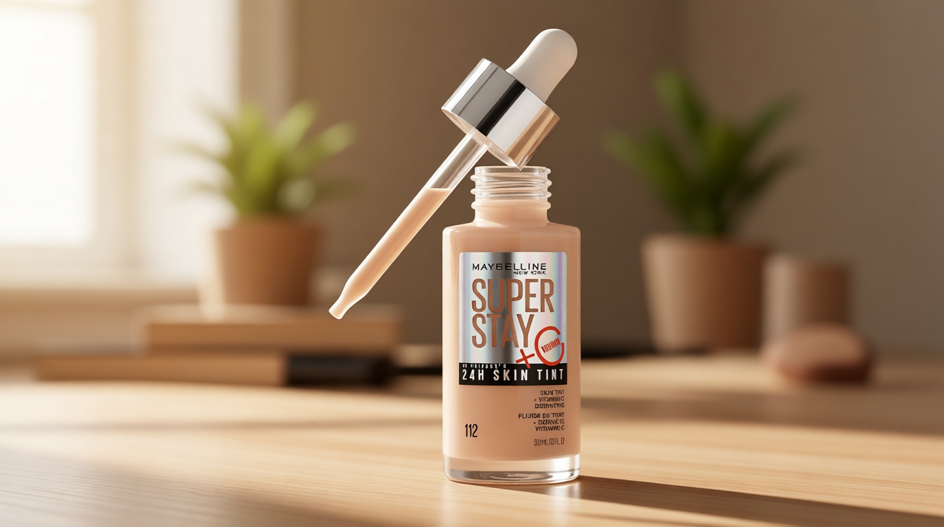 Maybelline Super Stay Up to 24HR Skin Tint, Radiant Light-to-Medium Coverage Foundation, Makeup Infused With Vitamin C, 112, 1 Count