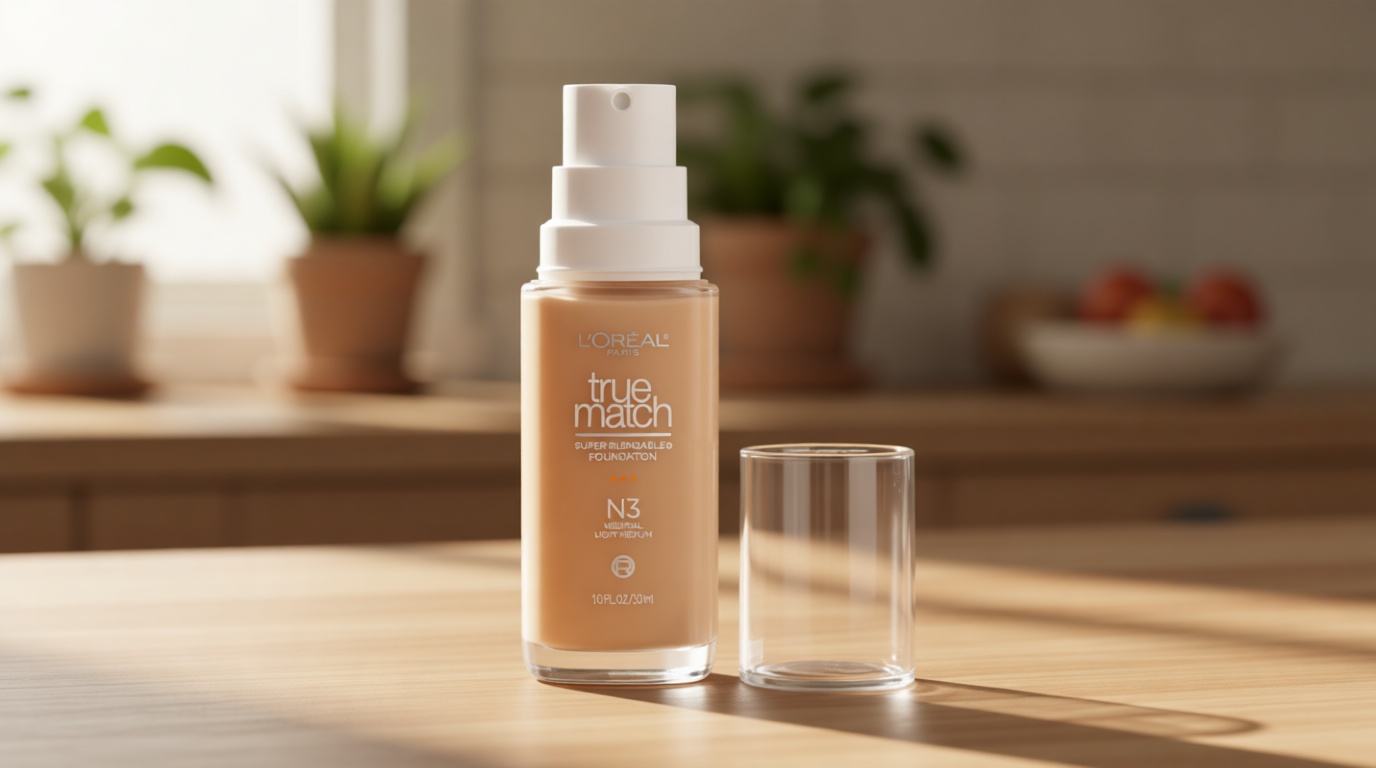 L'Oreal Paris True Match Super-Blendable Foundation, Medium Coverage Liquid Foundation Makeup, N3, Light Medium, 1 Fl Oz