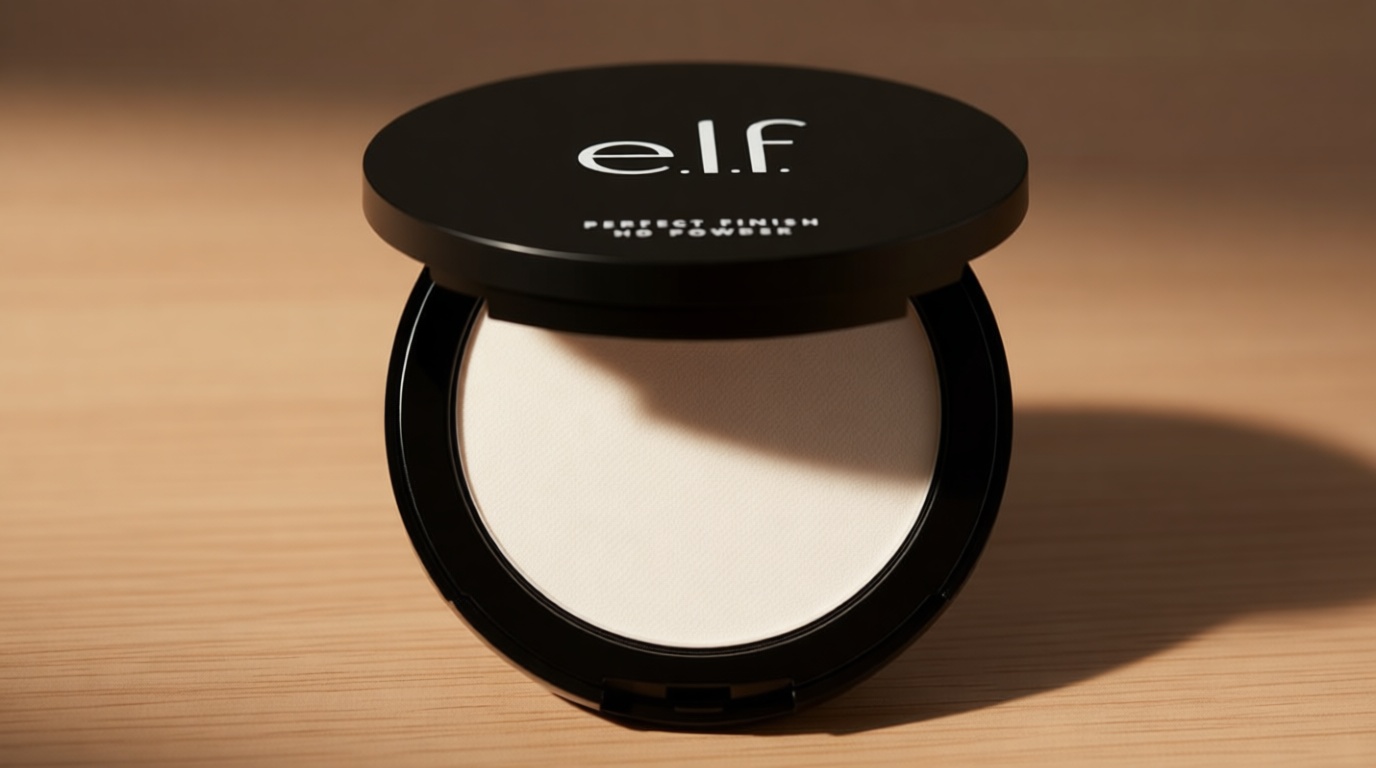 e.l.f. Perfect Finish HD Powder, Blurs Fine Lines & Imperfections, All Day Wear, Perfect for On The Go, 0.28 Oz