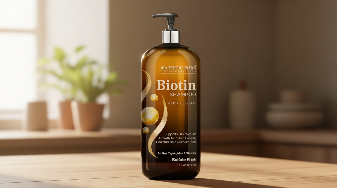 Majestic Pure Biotin Shampoo - Volumizing Shampoo for Hair Loss - with DHT-3 Blocker - Hydrating & Nourishing - Sulfate Free, for Men & Women - Thin Hair Shampoo - 16 fl oz