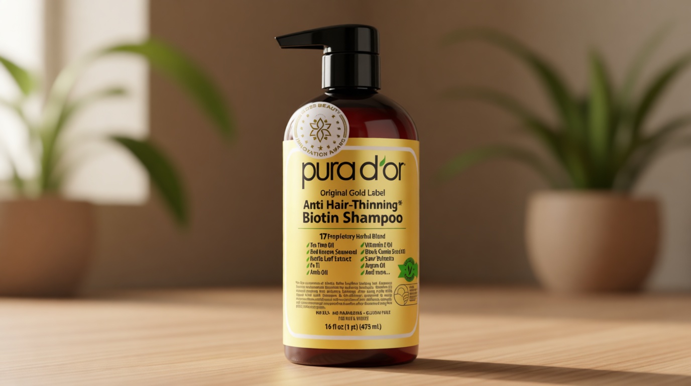 PURA D'OR Original Gold Label Anti-Thinning Shampoo – CLINICALLY TESTED Botanical Formula – Biotin & Argan Oil – Sulfate-Free Strengthening & Volumizing for Fuller-Looking Hair, Men & Women, 16 fl oz