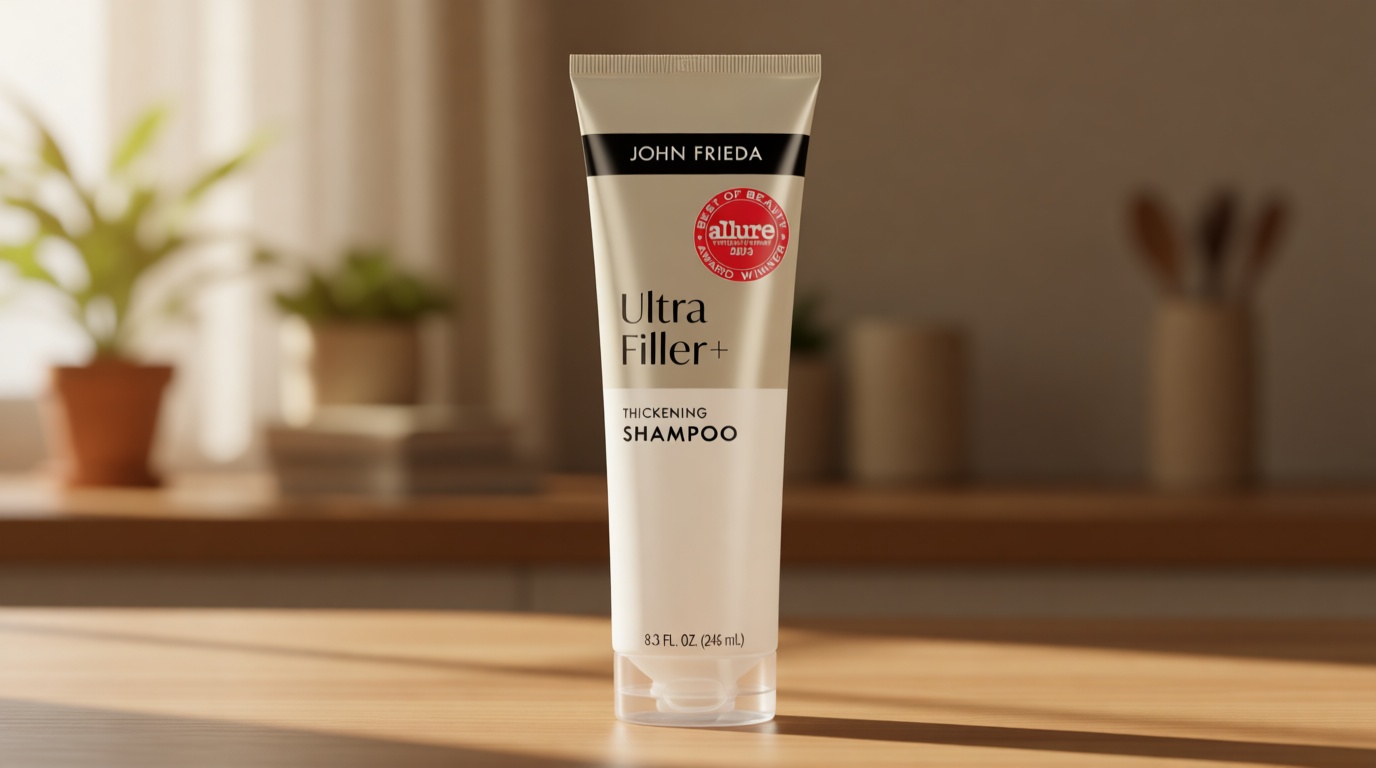 John Frieda ULTRAfiller+ Thickening Shampoo, Strengthening Shampoo for Damaged or Thin Hair, Infused with Biotin and Hyaluronic Acid to Strengthen Hair for Thicker Fuller Results, 8.3 Fl Oz