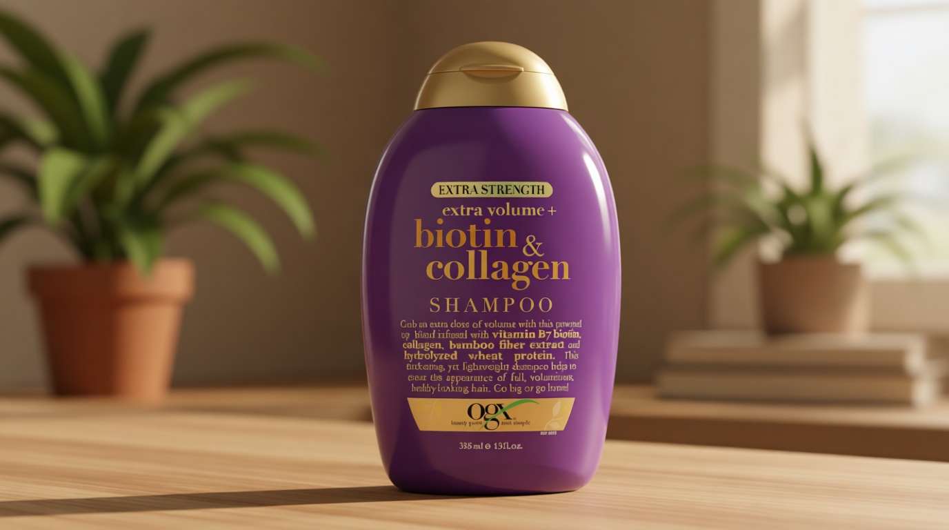OGX Thick & Full + Biotin Collagen Extra Strength Volumizing Shampoo with Vitamin B7 Hydrolyzed Wheat Protein for Fine Hair. Sulfate-Free Surfactants Thicker, Fuller Hair, 13 Fl Oz