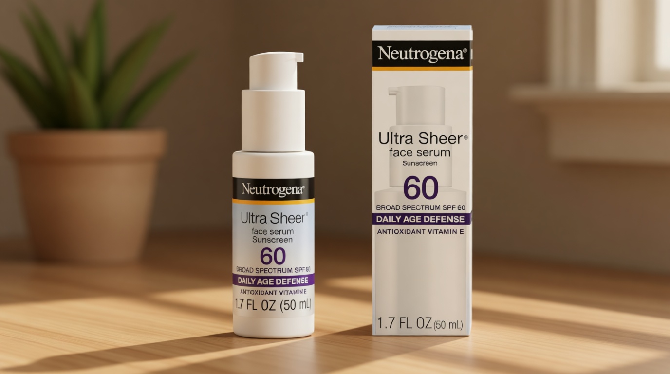 Neutrogena Ultra Sheer Face Sunscreen with Vitamin E & SPF 60, Sunscreen for Face with Broad Spectrum UVA/UVB Protection, Fragrance-Free, Oxybenzone-Free, Water-Resistant (80 minutes), 1.7 Fl Oz