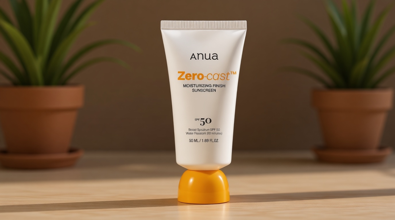 Anua, Zero-Cast Moisturizing Sunscreen SPF 50, Glow Natural Sunscreen for face, No White Cast, Hyaluronic Acid, Niacinamide, Oil-Free, Korean Skincare, 1.69 fl oz
