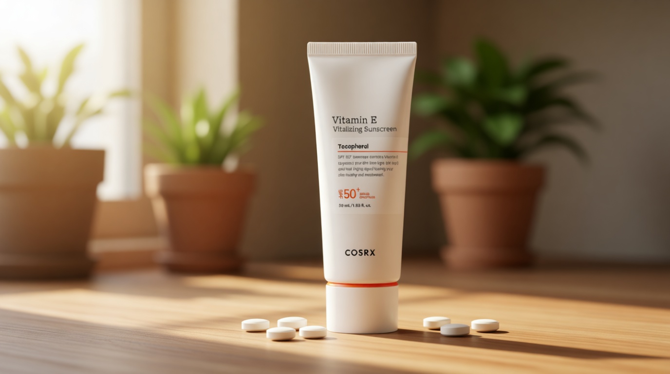 COSRX Vitamin E Vitalizing Sunscreen, SPF 50 Face Sunscreen, Lightweight, Non-Sticky, No White Cast, Hydrating, Beach Essentials, Travel Essentials, Korean Skincare, Mothers Day Gift for Mom1.69 fl oz