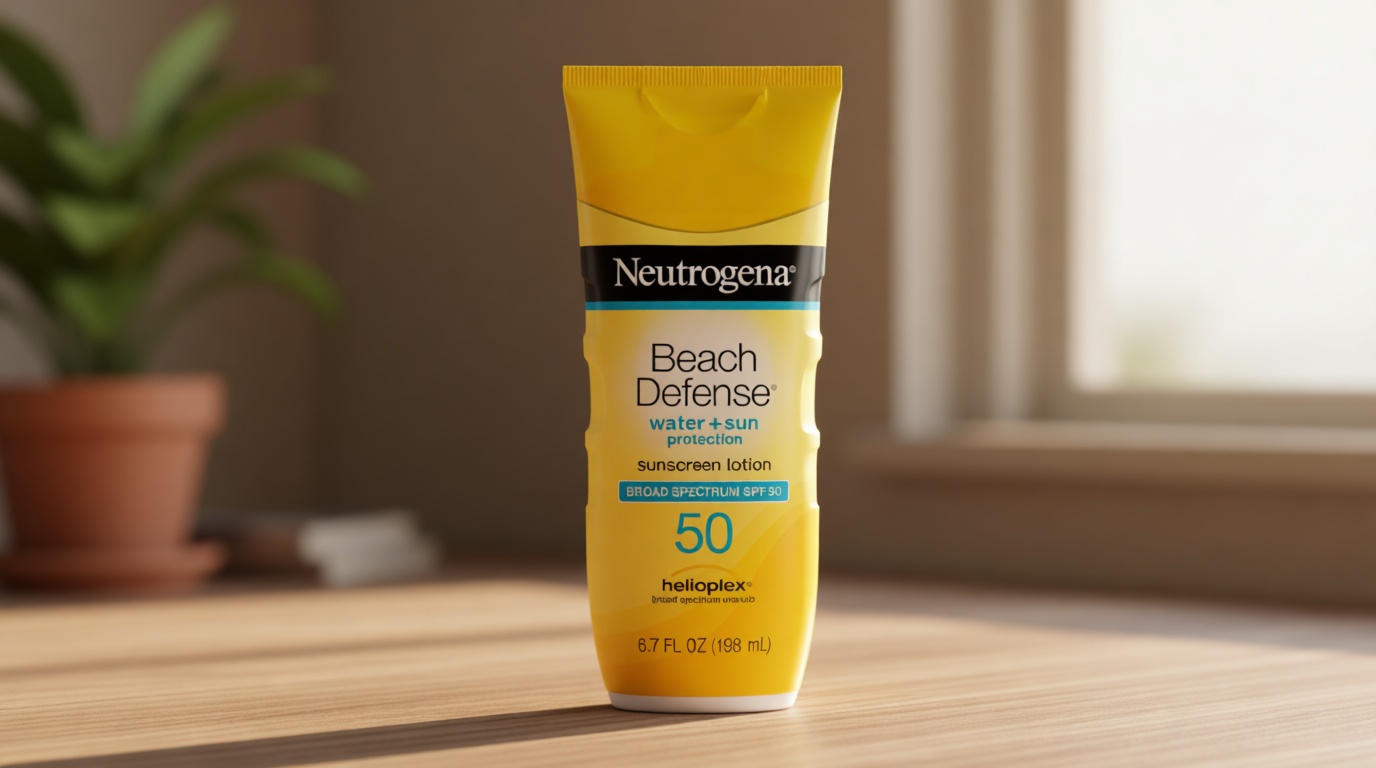 Neutrogena Sunscreen Lotion Beach Defense SPF 50, Face and Body Sunscreen, Hawaii Reef Act 104 Compliant, Octinoxate & Oxybenzone Free, Oil Free, Fast Absorbing Sun Care, 6.7 fl oz