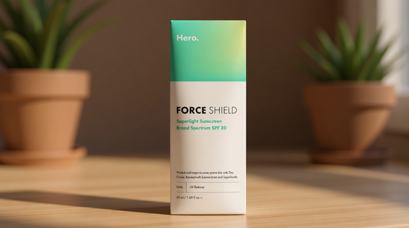 Hero Cosmetics Force Shield Superlight Sunscreen SPF 30 - Lightweight Sunscreen for Face & Acne-Prone Skin with Zinc Oxide - Fragrance Free 50 ml