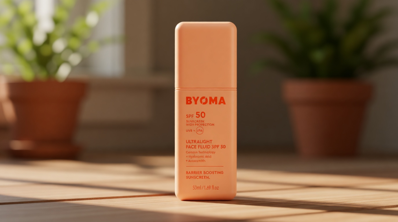 BYOMA SPF 50 Face Fluid - Ultra-Lightweight Facial Sunscreen for All Skin Tones - Luminous Glow, No White Cast - SPF Moisturizer Strengthens Skin Barrier - 1.69 fl.oz