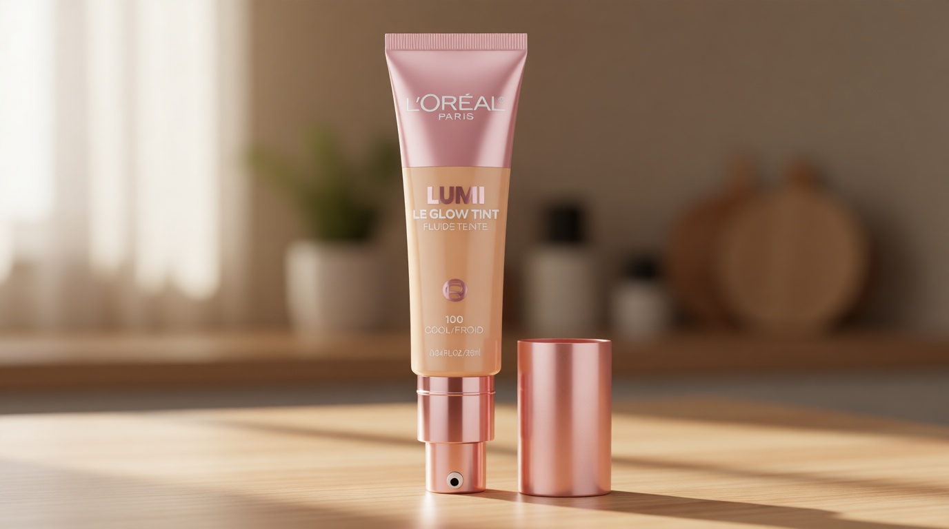 L'Oreal Paris Lumi Le Glow Skin Tint, Lightweight Water-Based Tinted Serum with Foundation-Like Coverage, Glow Illuminator, Cool 100, 0.85 Fl Oz