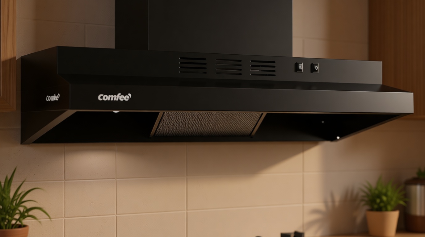 COMFEE' 30 Inch Under Cabinet Range Hood, 200 CFM Slim Stove Vent Fan in Black Finish, Ductless/Ducted Convertible Vent Hood for Kitchen, 2-Speed Exhaust Fan with 2 Reusable Filters