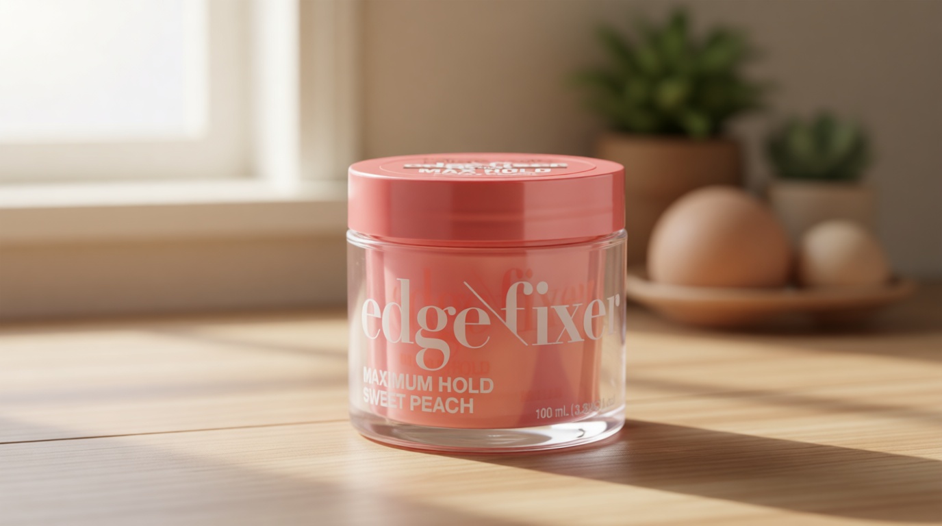 KISS COLORS & CARE Maximum Hold Edge Fixer, Non-Greasy Gel Formula Infused With Biotin B7, 24 Hour Hold, ‘Sweet Peach’ Scented, 3.38 Fl. Oz. (100 ml)