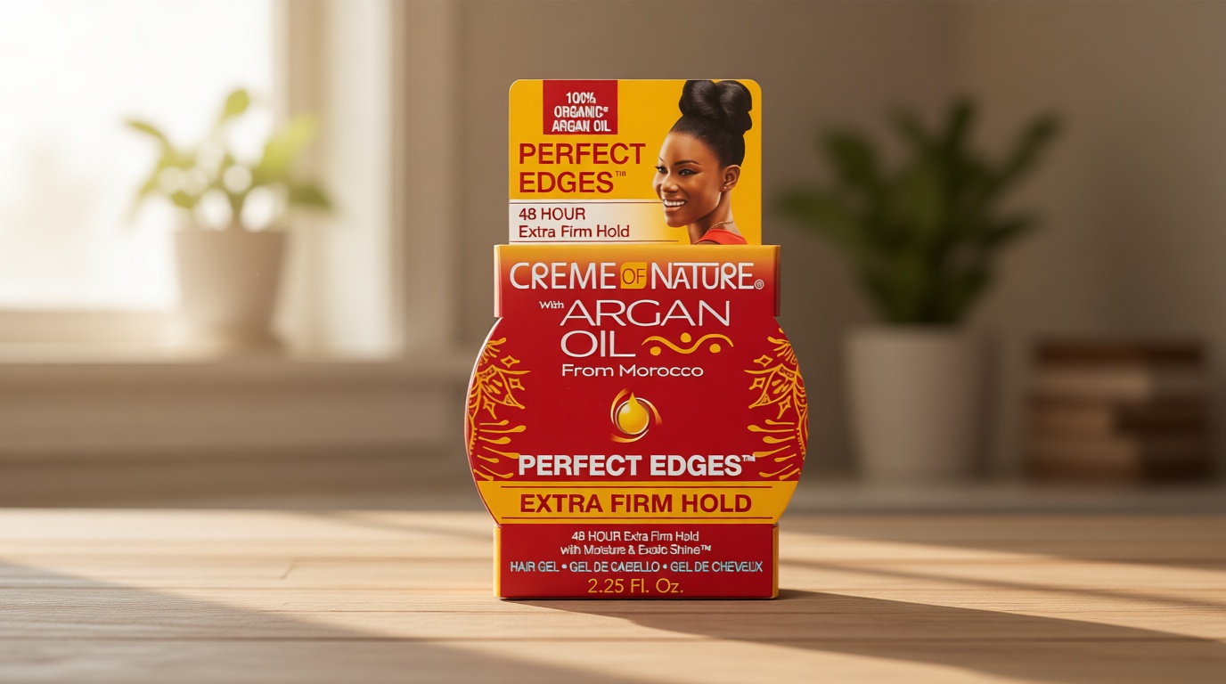 Creme of Nature Perfect Edges™ Extra Firm Hold Gel, 48-Hour Sleek Style Edge Control, Infused with 100% Moroccan Argan Oil, Non-Flaking, 2.25 oz
