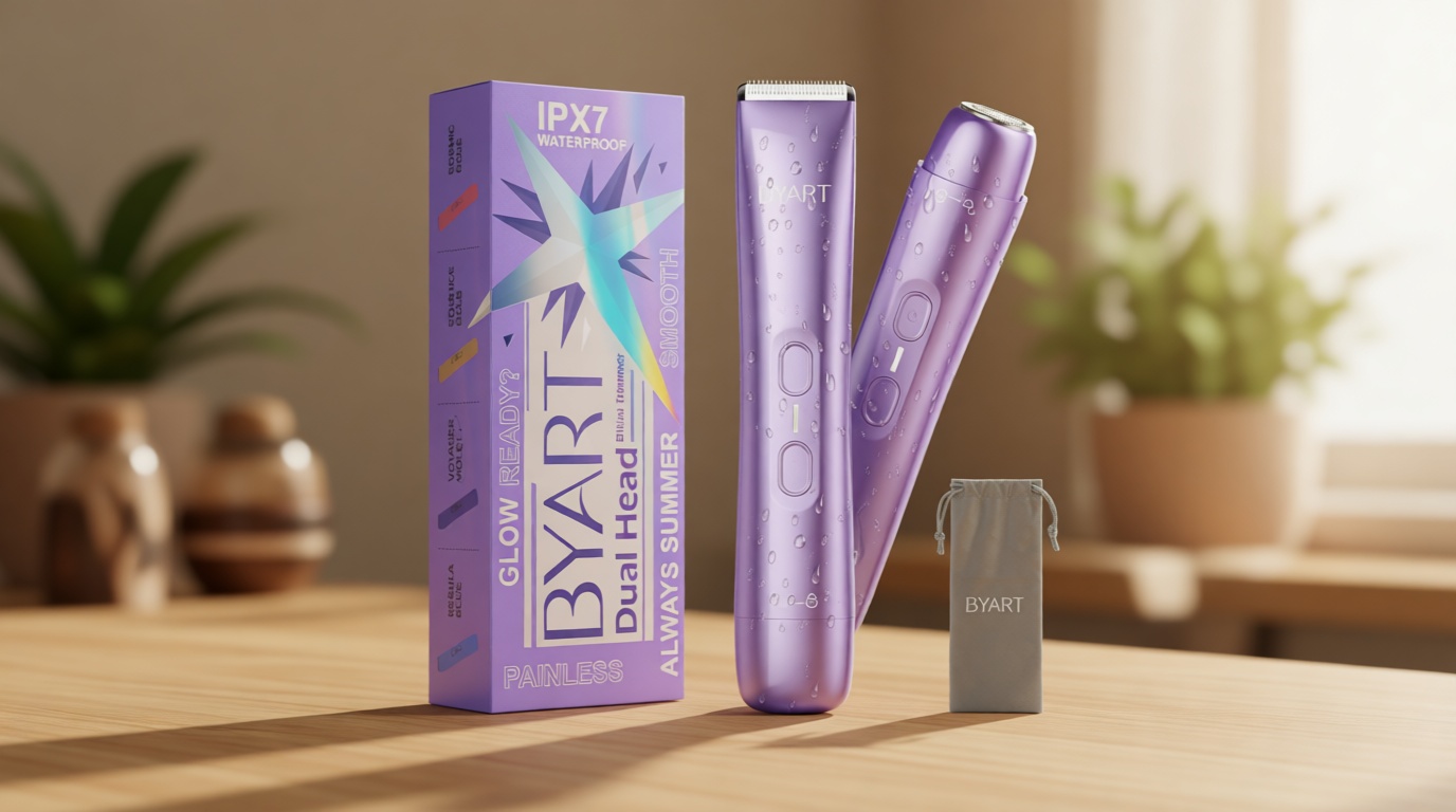 BYART Bikini Trimmer for Women Dual Head – IPX7 Waterproof & Painless Electric Razors for Pubic Hair, Face, Legs, Underarms – Portable Cordless Shaver with Fast Charging, Self Care Gifts for Women