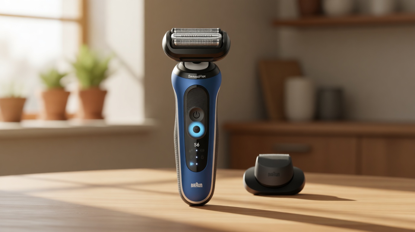 Braun Electric Shaver for Men, Series 6 6120s, Wet & Dry Shave, Turbo & Gentle Shaving Modes, with Precision Trimmer & Pouch, Blue GreenCircle Certified: Certified Energy Savings