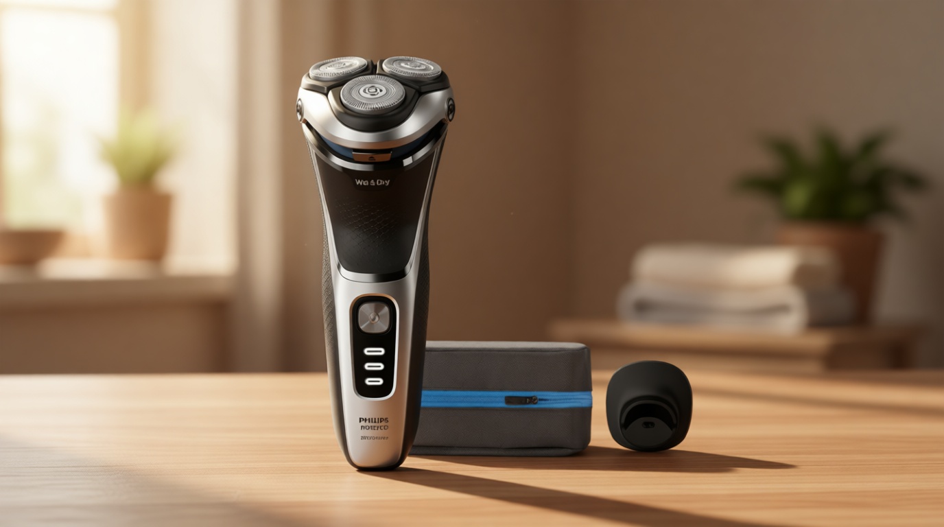 Philips Norelco Shaver 3900 Series, Wet and Dry Electric Shaver, P-Cap, Travel Pouch, Charging Stand, Storm Blue, Model S3341/92 GreenCircle Certified: Certified Environmental Facts Label