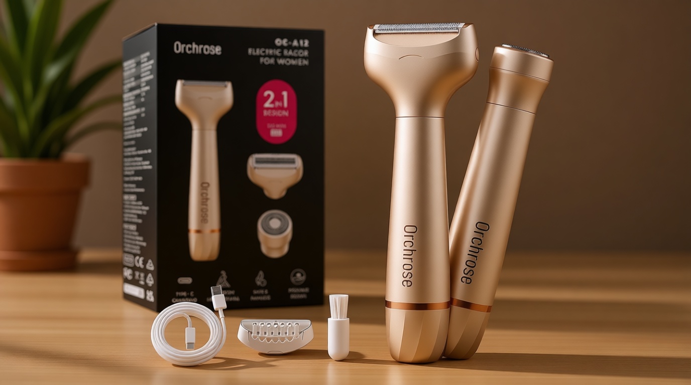 Orchrose Electric Razor for Women 2-in-1: Painless Rechargeable Shaver for Face Legs Underarms and Bikini Area – Travel Lock
