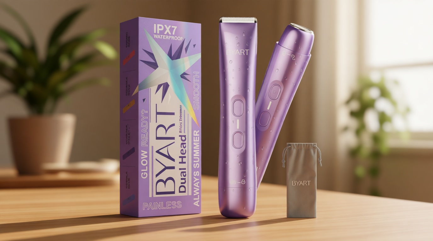 BYART Bikini Trimmer for Women Dual Head – IPX7 Waterproof & Painless Electric Razors for Pubic Hair, Face, Legs, Underarms – Portable Cordless Shaver with Fast Charging, Self Care Gifts for Women