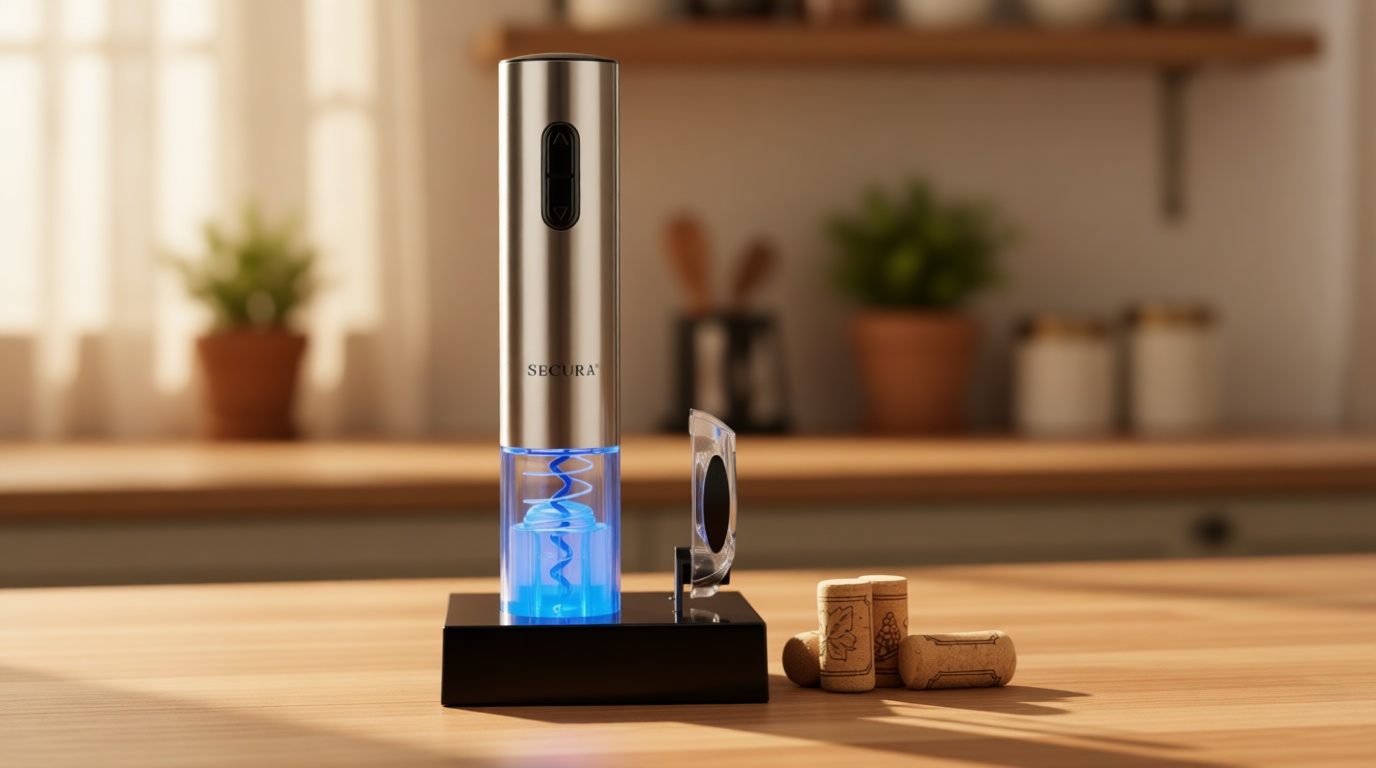 Secura Electric Wine Opener, Automatic Electric Wine Bottle Corkscrew Opener with Foil Cutter, Rechargeable (Stainless Steel)
