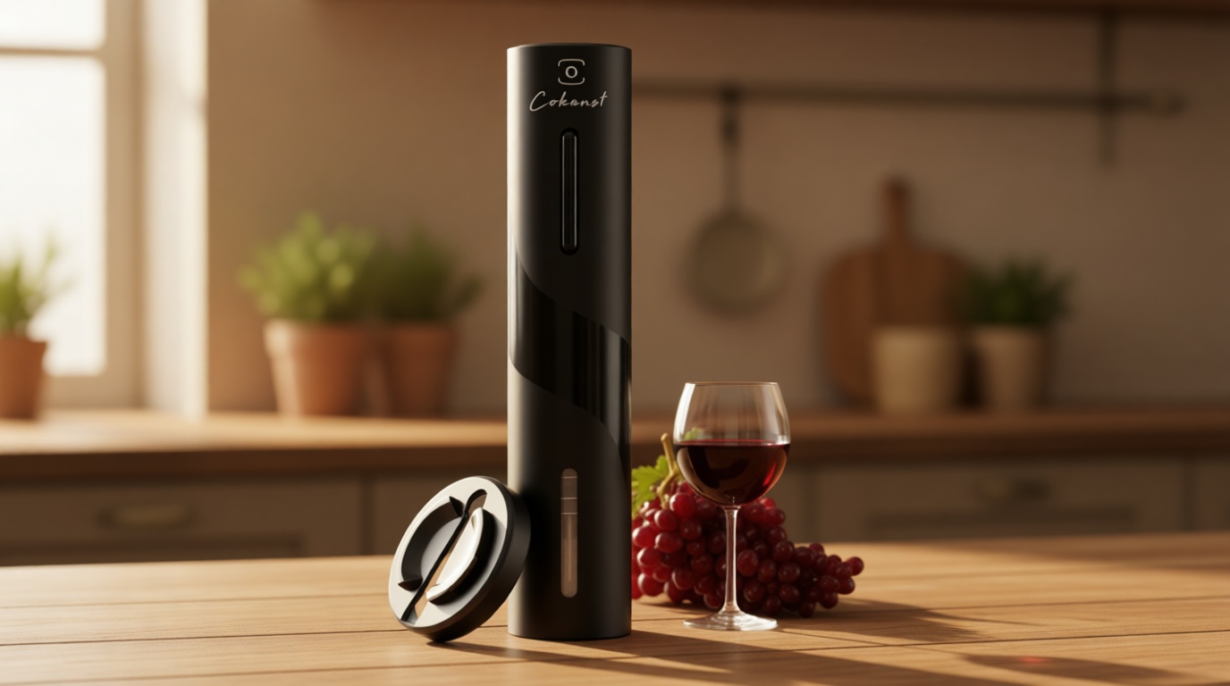 COKUNST Electric Wine Opener, Battery Operated Wine Bottle Openers with Foil Cutter, One-click Button Corkscrew Remover for Home Kitchen Party Wedding