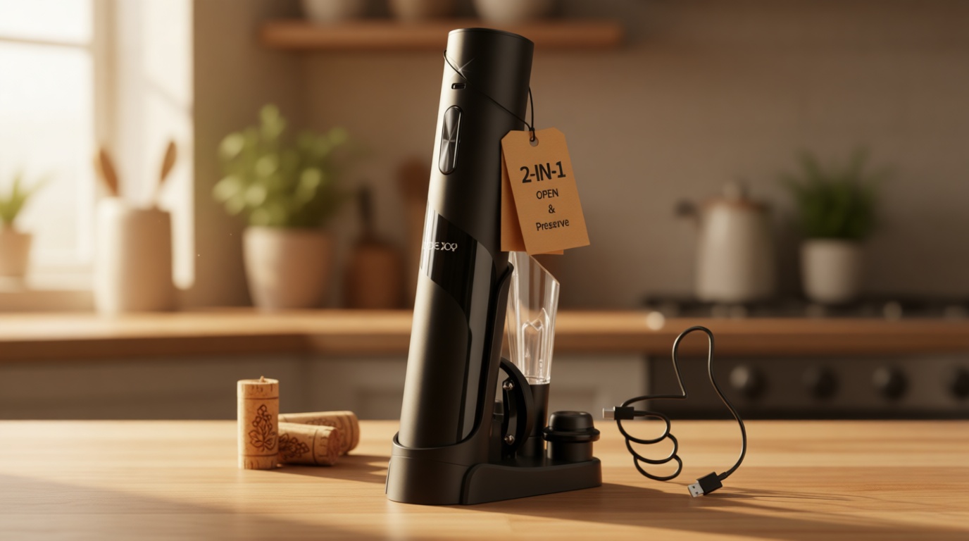 CIRCLE JOY Rechargeable Wine Opener Electric Wine Bottle Opener 7-in-1 Wine Gift Set with Electric Vacuum Pump, Charging Station, Foil Cutter, Wine Aerator Pourer and 2 Wine Stoppers