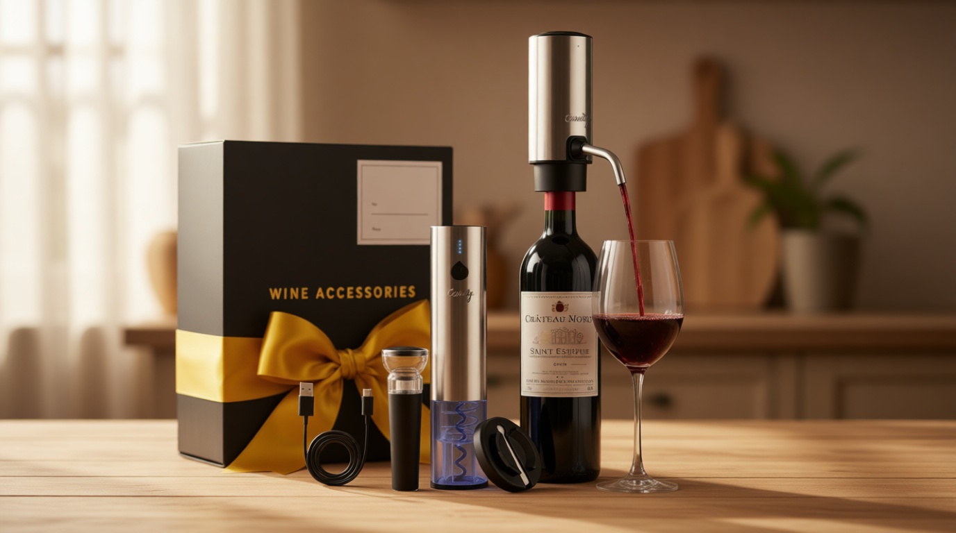 Electric Wine Opener Gift Set — Rechargeable All-in-One Wine Accessories Kit with Automatic Bottle Opener, Foil Cutter, Vacuum Stopper, Aerator & Dispenser — Best Wine Lover Gifts for Women & Men