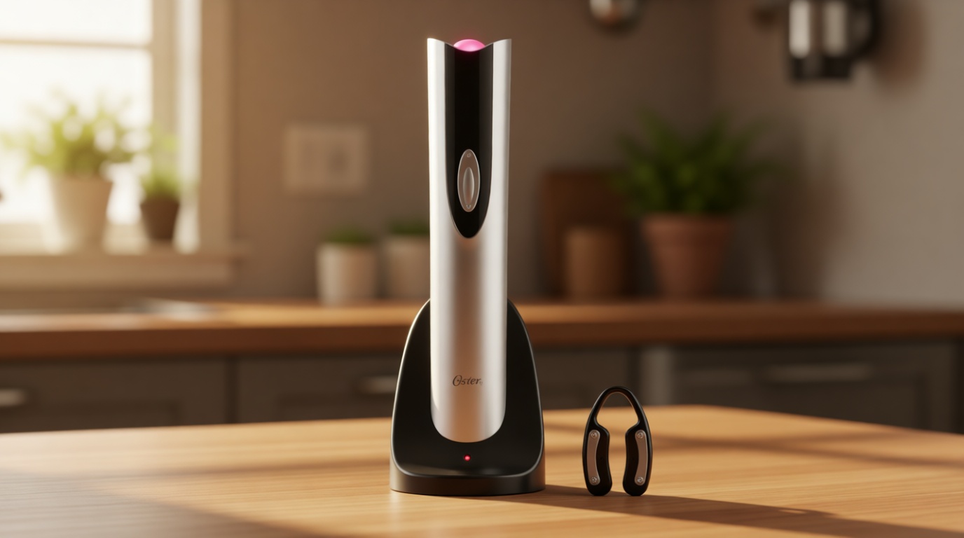 Oster Cordless Electric Wine Bottle Opener with Foil Cutter, Silver