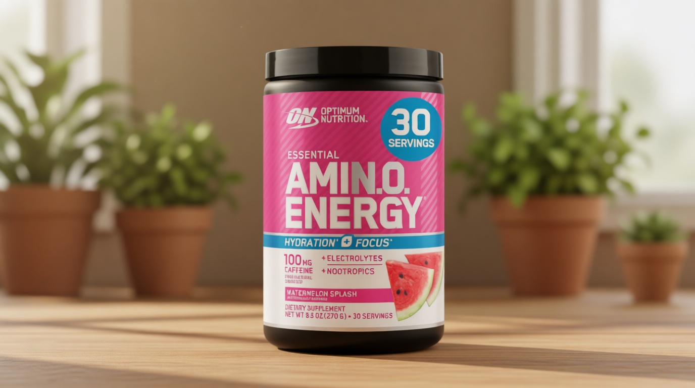 Optimum Nutrition Amino Energy Powder Plus Focus, with BCAA, Electrolytes, and Caffeine, Watermelon, 30 Servings (Packaging May Vary)