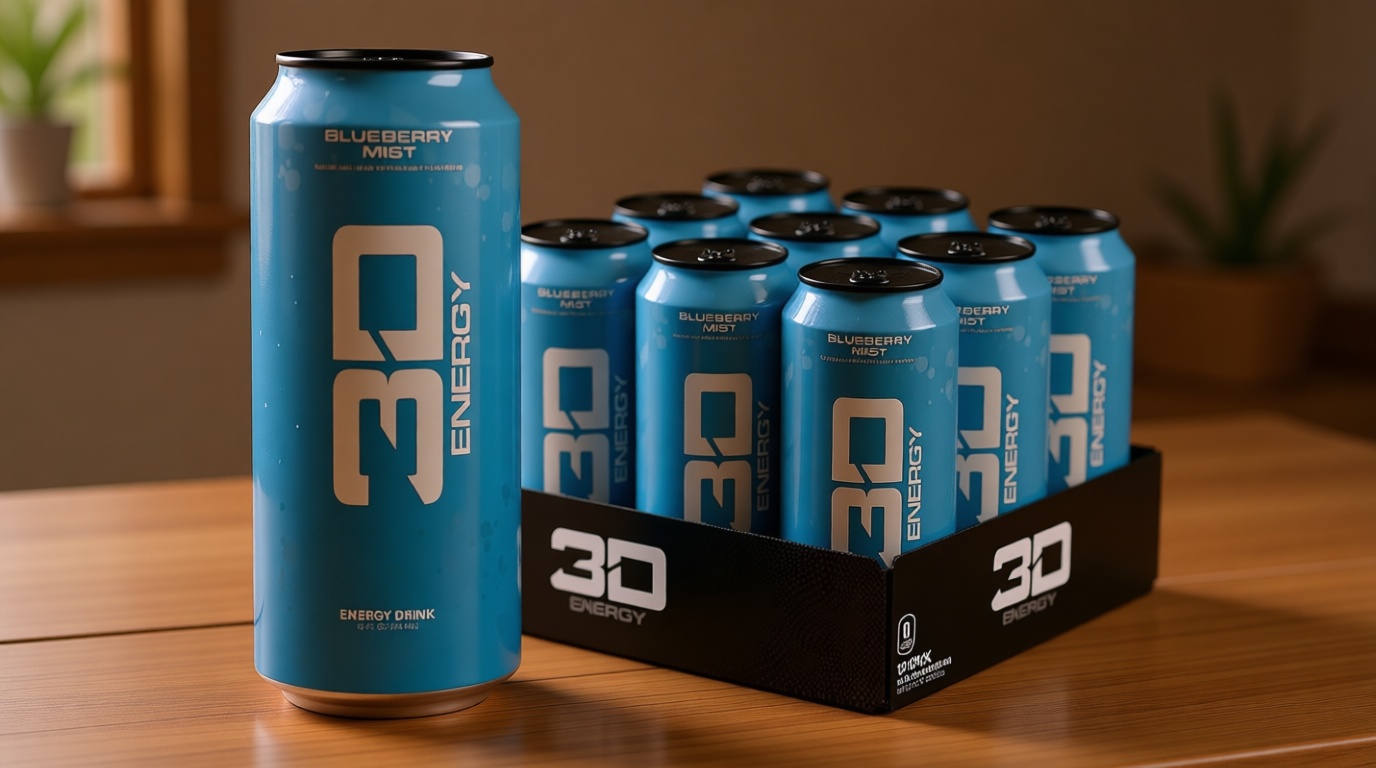 3D Energy Drink – Sugar Free, 200mg Caffeine, Pre Workout, Taurine, L-Carnitine, Lightly Carbonated, 16oz Cans, 12 Pack - Blueberry Mist