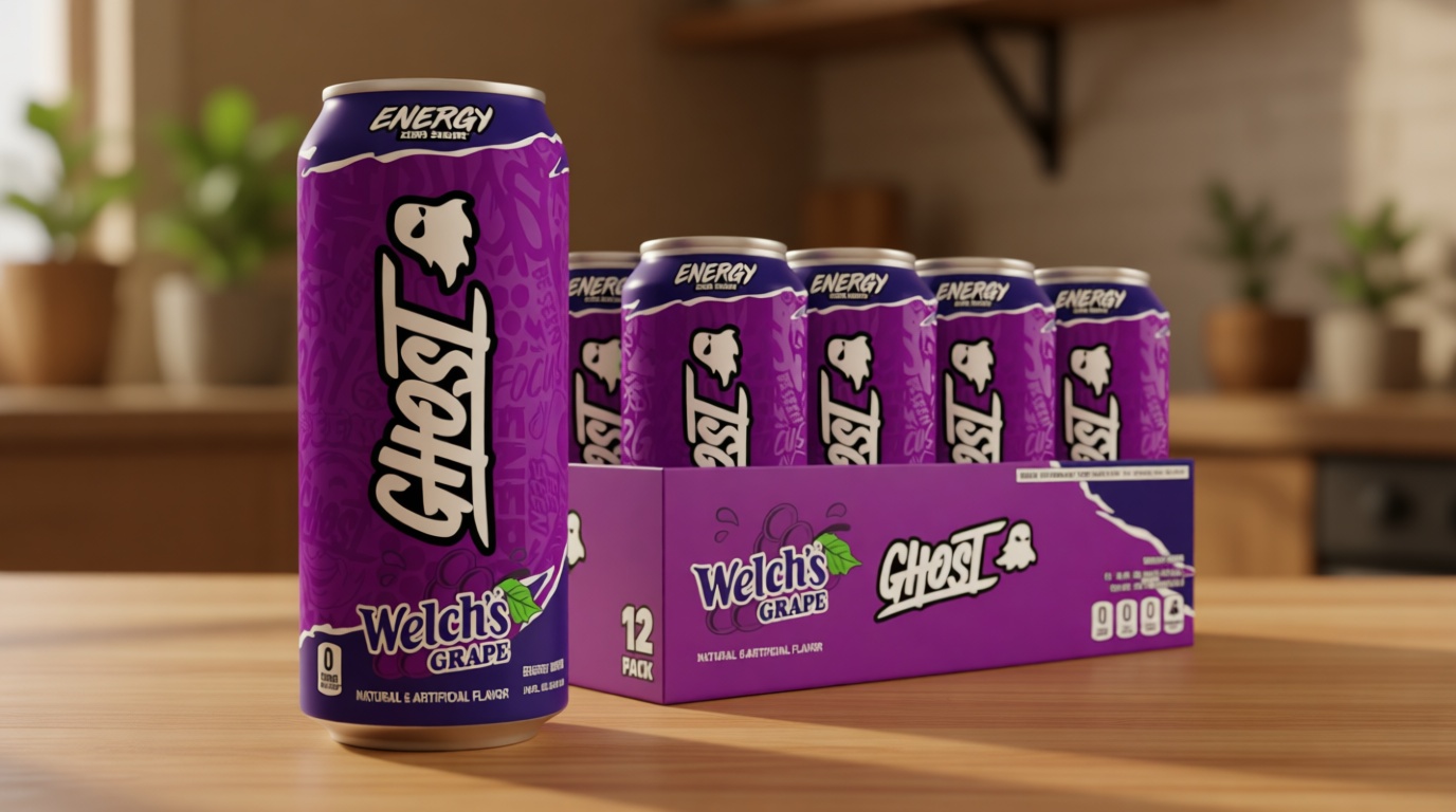 GHOST Energy Drink - 12-Pack, Welch's Grape, 16oz Cans - Energy & Focus & No Artificial Colors - 200mg of Natural Caffeine, L-Carnitine & Taurine - Gluten-Free & Vegan