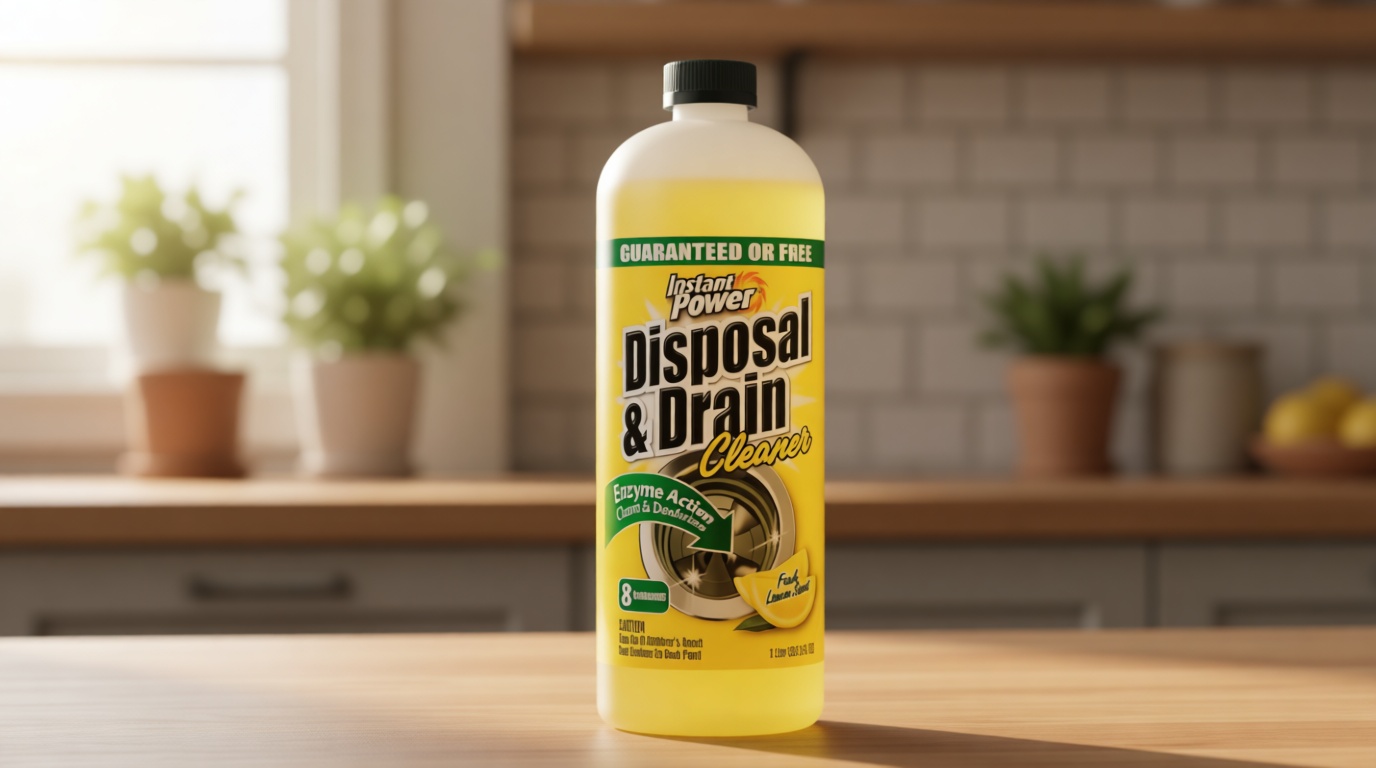 Instant Power Disposal and Drain Cleaner – Liquid Enzyme Clog Remover, Cleans and Deodorizes, Removes Drain Blockages, Fresh Lemon Scent, 33.8 Fl oz, 1 Liter
