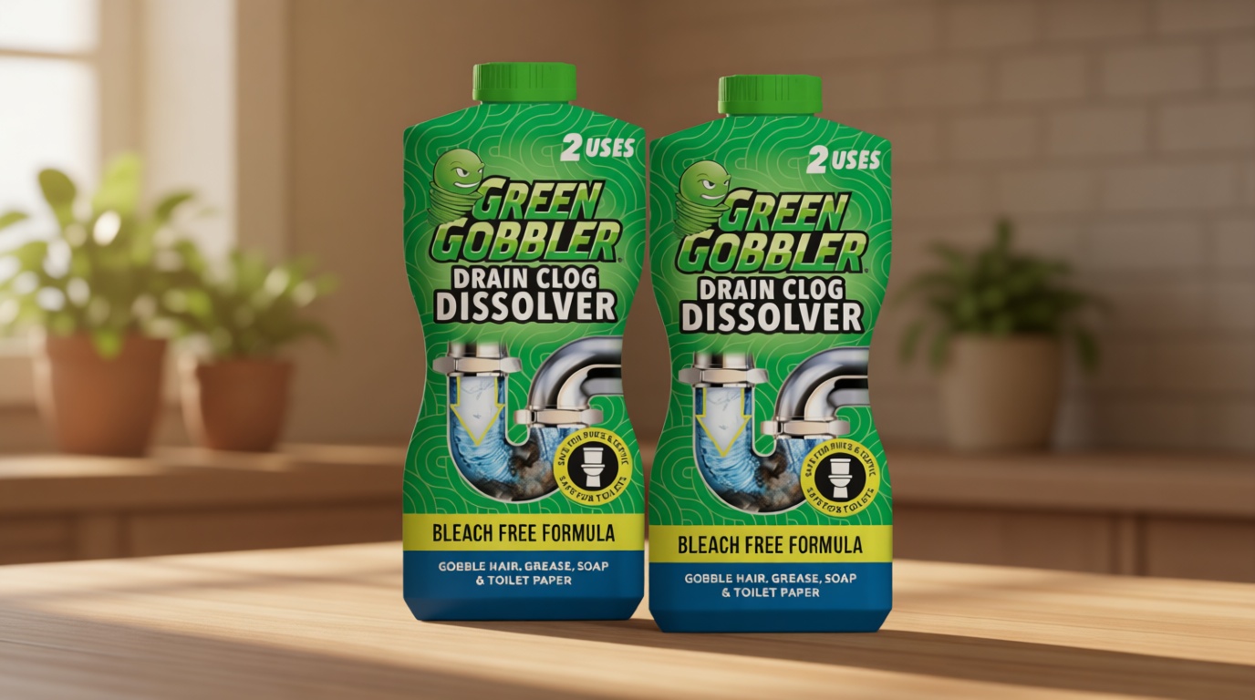 Green Gobbler Drain Clog Dissolver | Powerful Liquid Drain Opener & Toilet Clog Remover | Safe for Pipes & Septic | 2 Pack