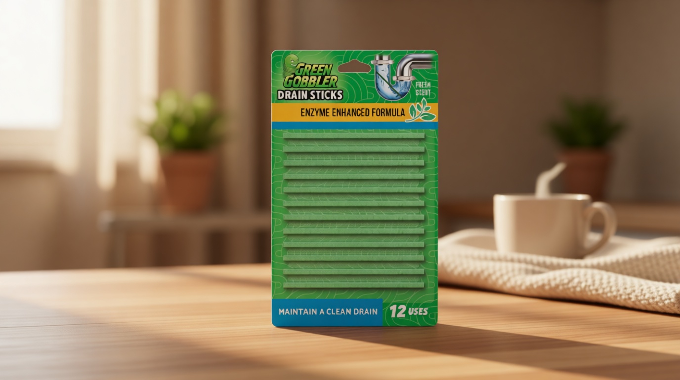 Green Gobbler Drain Cleaner and Deodorizer Sticks with Enzymes - Maintain a Clean Drain, Safe for Pipes and Septic Tanks, Use Monthly - 12 Pack