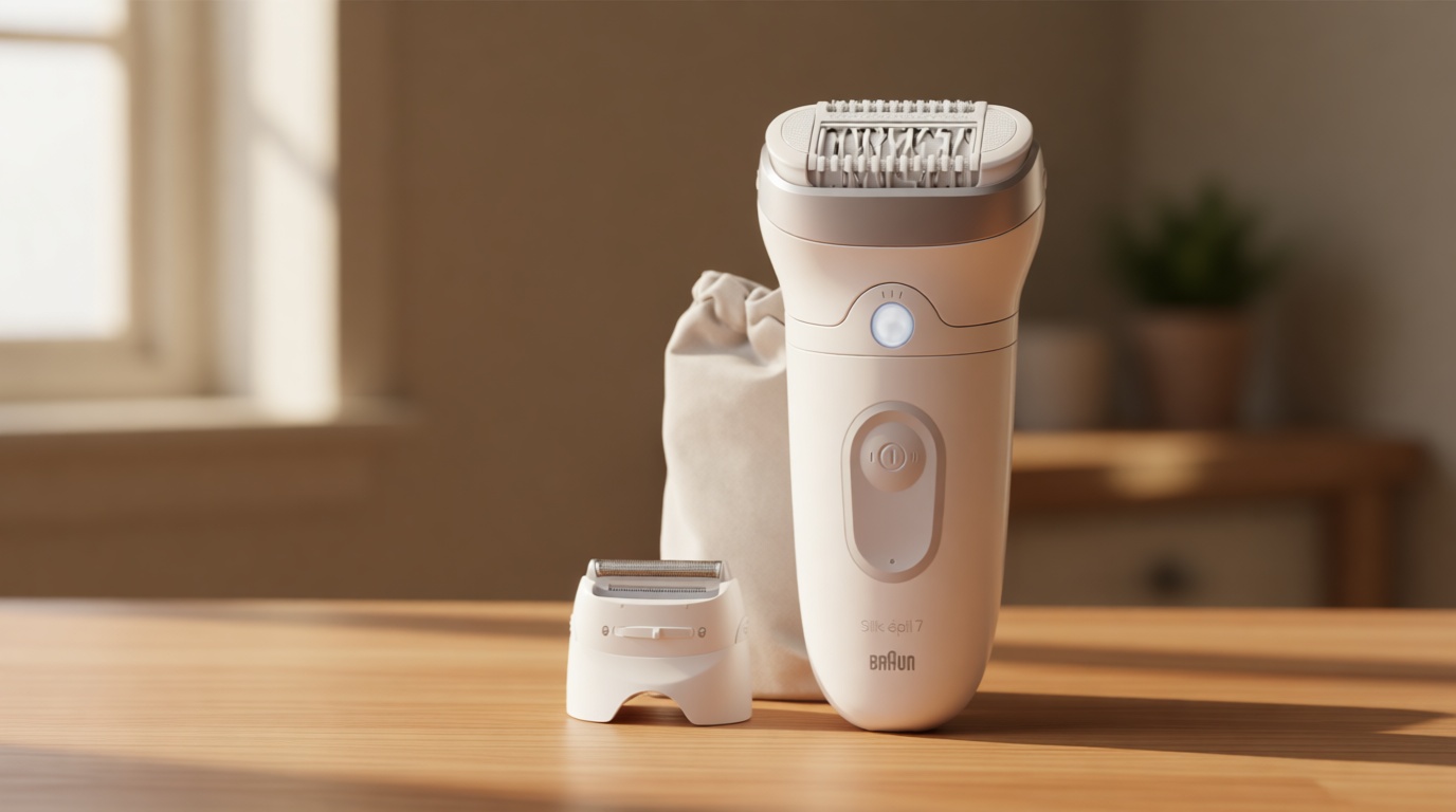 Braun Epilator Silk-épil 7, Hair Removal Device, Women Shaver & Trimmer, Wet and Dry, Wide Head, Includes Shaver Head and Trimmer Comb, SE7-041, Silver GreenCircle Certified: Certified Energy Savings