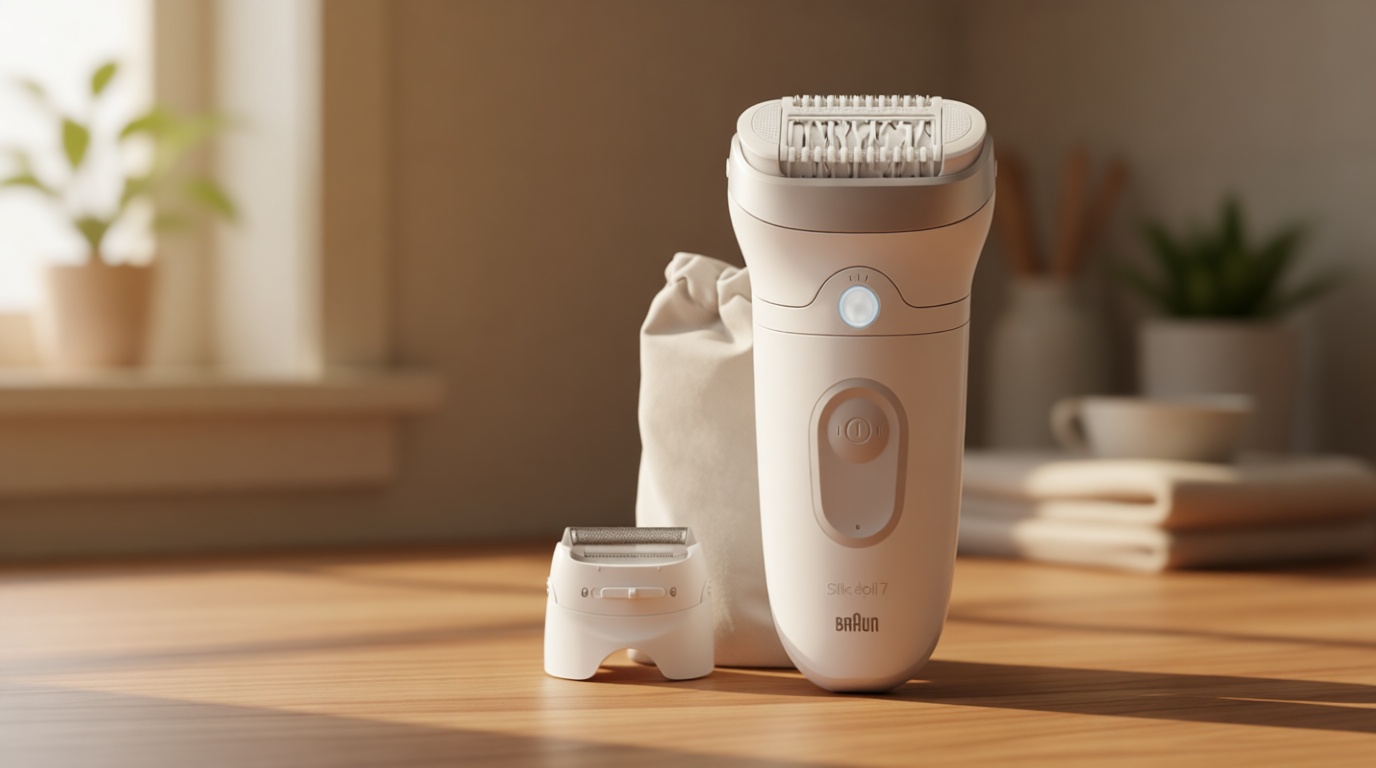 Braun Epilator Silk-épil 7, Hair Removal Device, Women Shaver & Trimmer, Wet and Dry, Wide Head, Includes Shaver Head and Trimmer Comb, SE7-041, Silver GreenCircle Certified: Certified Energy Savings