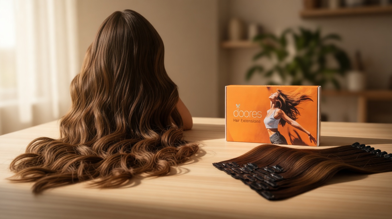 DOORES Clip in Hair Extensions Human Hair Extensions, Balayage Dark Brown to Chestnut Brown 120g 7pcs 18 Inch Real Human Hair Extensions Clip in Straight Remy Silky Weft ClimatePartner certified